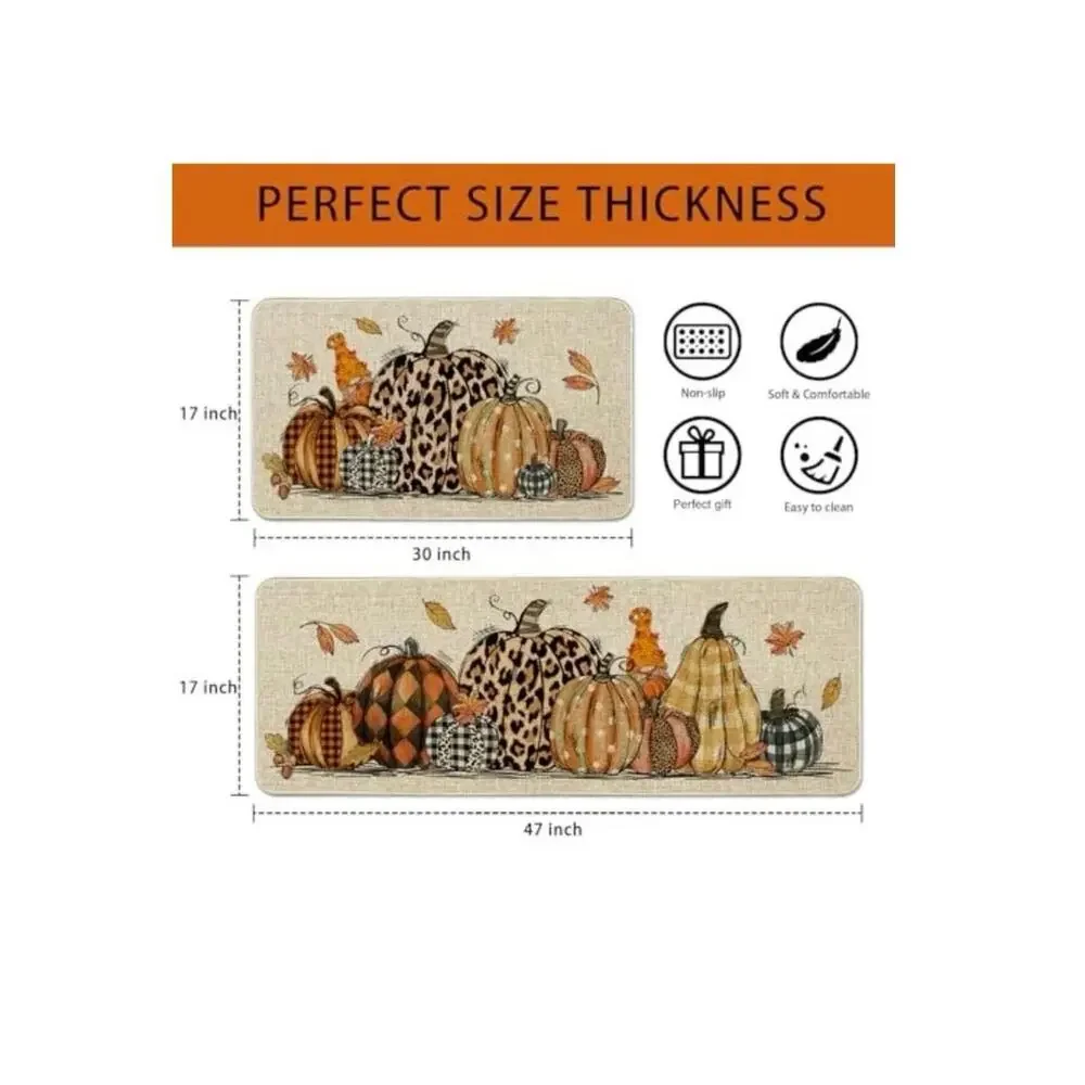 Fall Pumpkin Kitchen Mat Thanksgiving Kitchen Rugs Set of 2,